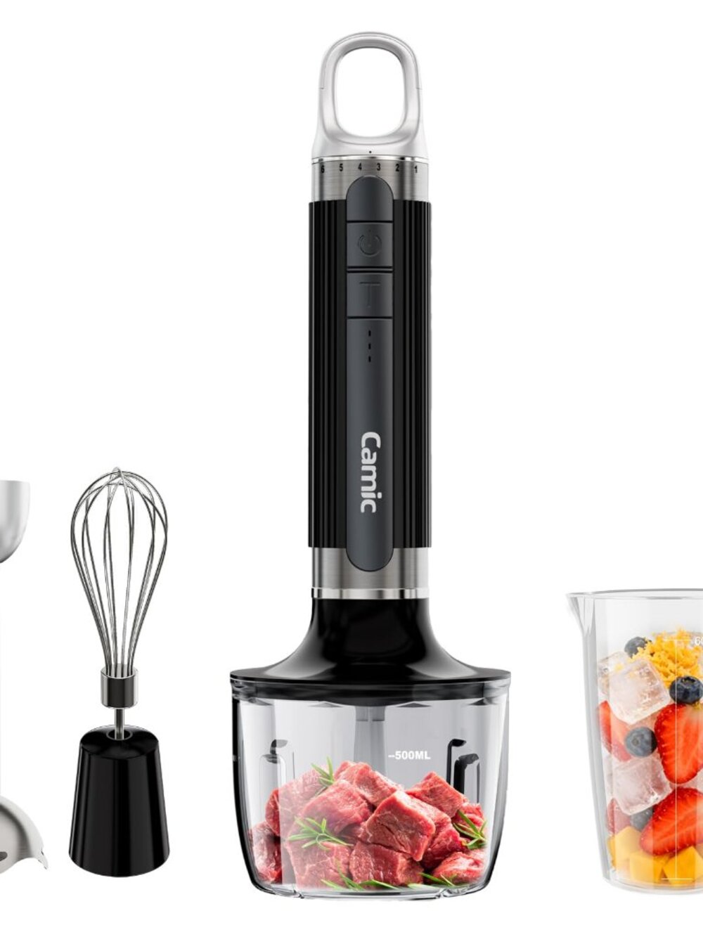 Cordless Immersion Blender Set, 4-in-1, 6-Speed Turbo, Wall-Mountable, Black